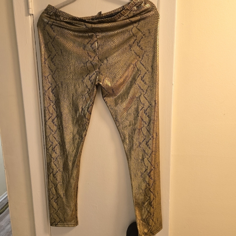 Gold Snake Print Leggings XL - Picture 1 of 2